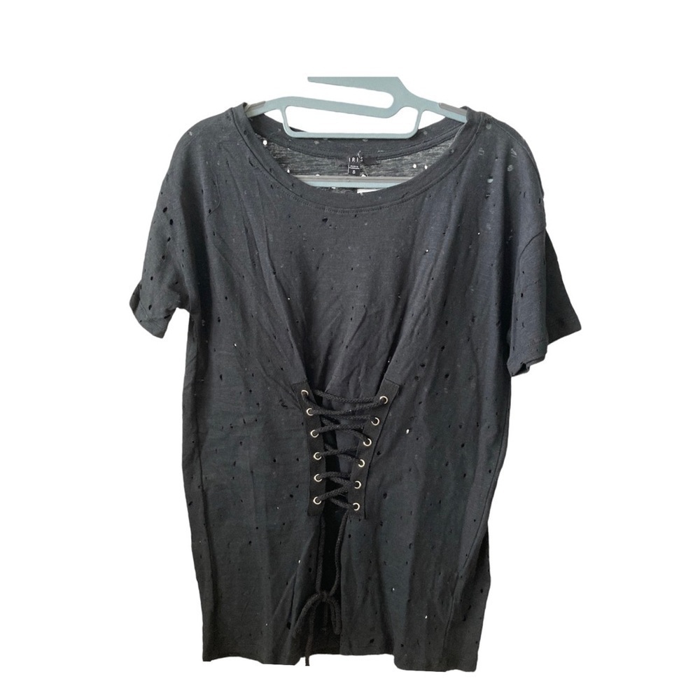 IRIS Black Short Sleeves Perforated Small Jr TShirt BNWT